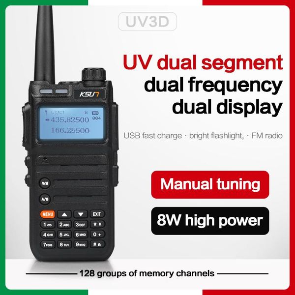 

walkie talkie ksun uv3d 8w true high power powerful long range 10km vhf uhf dual band two way radio cb portable for hunting