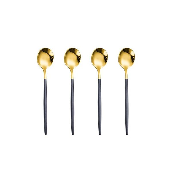

spoons 4 pieces stainless steel tea spoon black gold coffee christmas gifts dinnerware kitchen accessories tableware drop