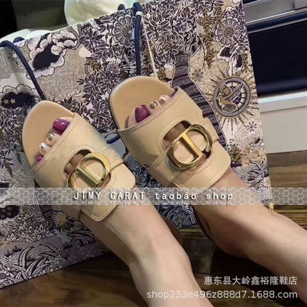 

slipper fashion 2021 summer new black half slippers with metal buckle for womenzly