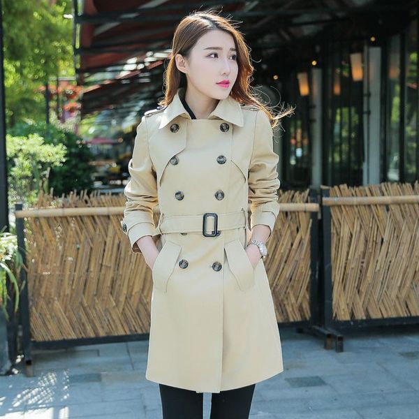 

women's trench coats hitz spring and autumn temperament slim double-breasted long section of casual windbreaker jacket women, Tan;black