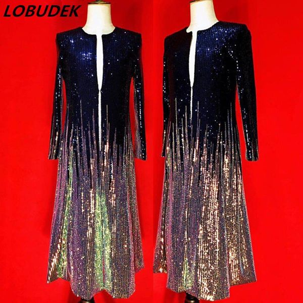 

men's jackets customized plus size colorful sequins slim jacket long coat clothing fashion tide male singer host nightclub bar costume, Black;brown
