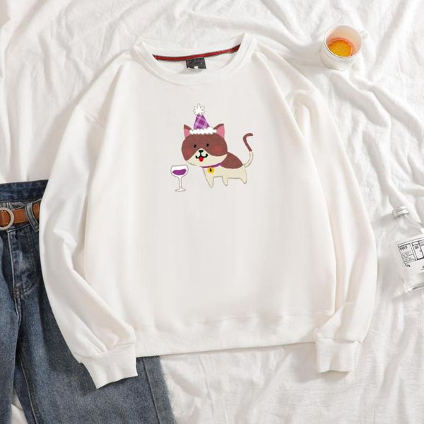 

women's hoodies & sweatshirts kawaii cat hoodie graphic plus size women cotton crewneck with print funny hoody ladies kpop style clot, Black