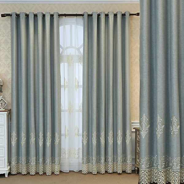 

curtain & drapes european blue plain embroidery living room bedroom shading