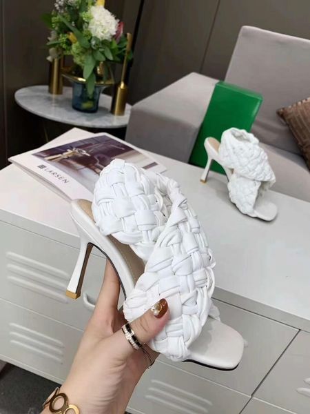 

new 2020 pointy woven high heel sandals peep toe slim heel sheepskin fashion high heels summer women's slippers size 35-42, Black