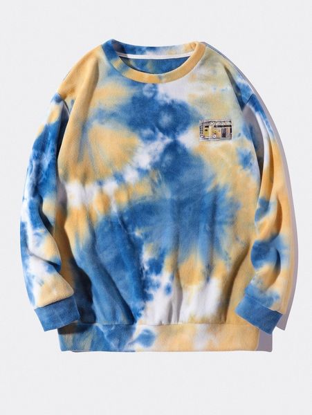 

men tie dye patched detail sweatshirt n7mh#, Black