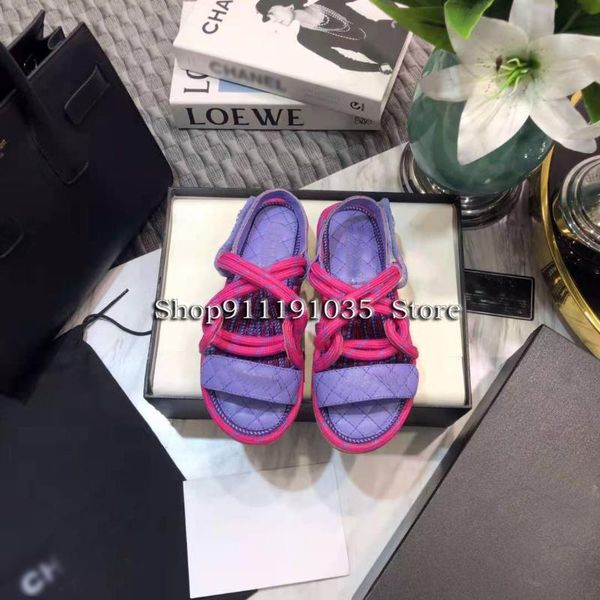 

2021 female new design brand sheepskin noodles water-dyed sheepskin trendy sandals spring and summer style roman sty, Black