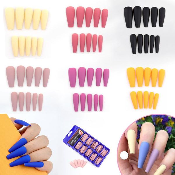 

100pcs natural false nail tips set with box acrylic nails art tips uv matte ballet fake nails long fake nail manicure tools 303, Black