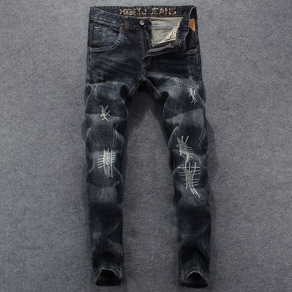 

2021 new italian style fashion embroidery designer men denim pants streetwear hip hop homme rcaw, Blue