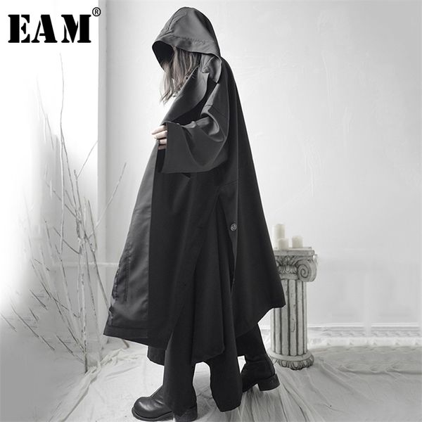 

[eam] loose fit black vent split joint big size long jacket new hooded long sleeve women coat fashion tide spring 1s662 201017, Black;brown