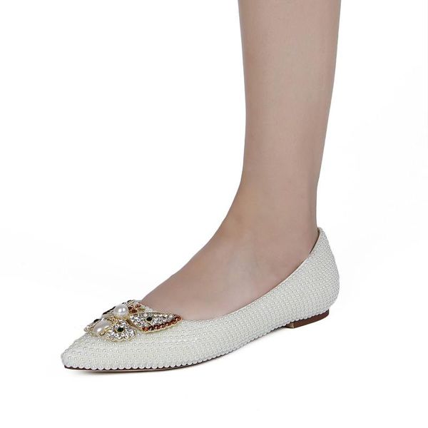 

dress shoes 2021 spring autumn style decoration with pearl rhinestone ladies sheep leather low heels for party, Black