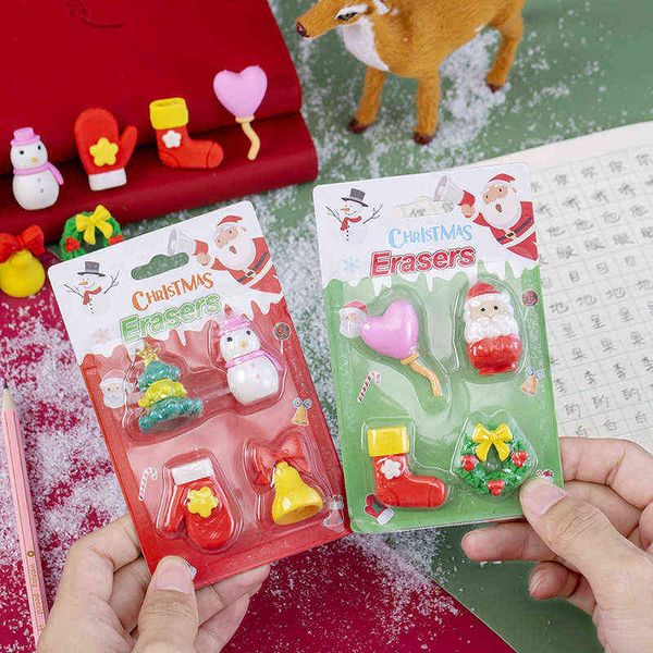 

gs-101 four christmas cards in eraser set student gifts priz stationery