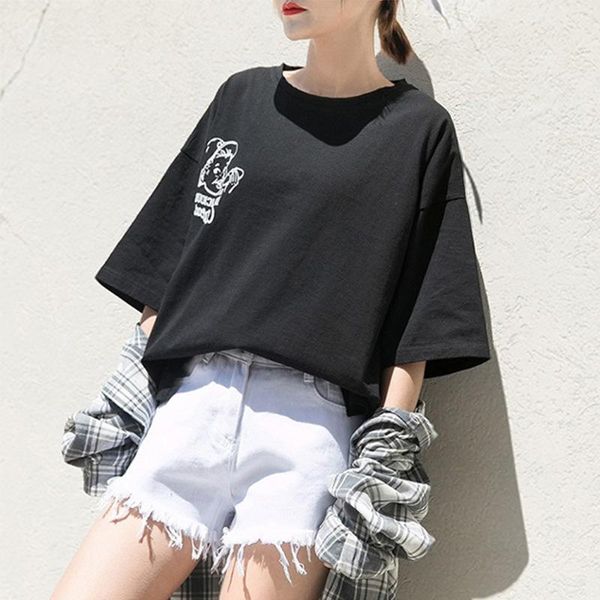 

women's t-shirt chic short sleeve yellow women for summer 2021 korean retro loose tee shirt femme red long t shirts, White