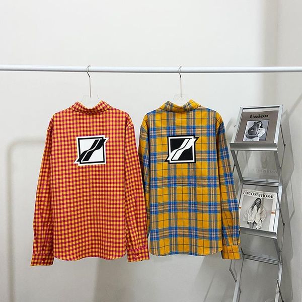

men's casual shirts vintage color plaid we11done fashion shirt men 1:1 heavy fabric tees welldone women clothing, White;black