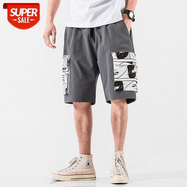 

shorts male print multi-pocket casual overalls sports five-point pants comics #by69, Black