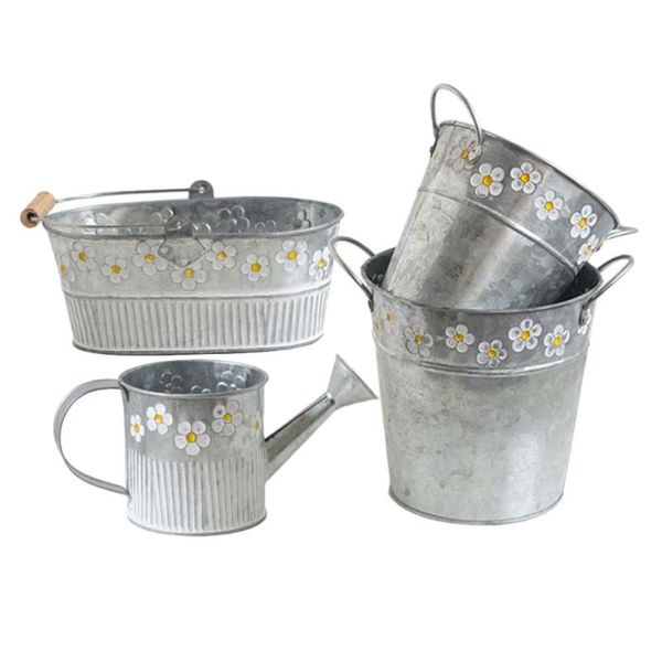 

4pcs iron art flower ware creative flower bucket vintage vase (4 styles silver)
