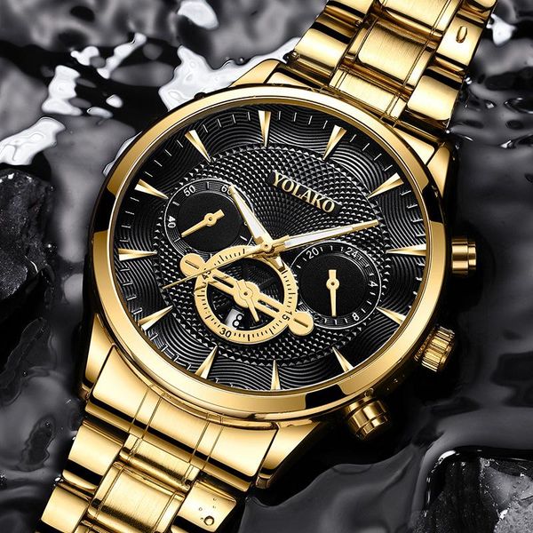 

wristwatches luxury gold watch men's business quartz watches stainless steel round dial casual man modern classic horloges, Slivery;brown