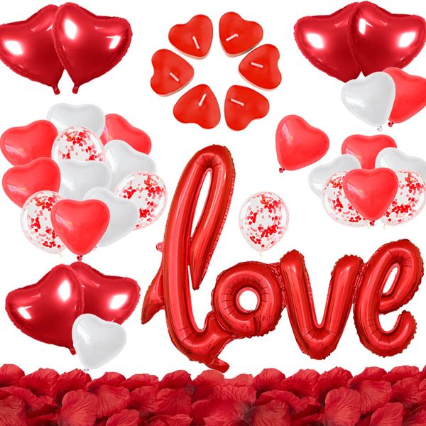 

valentines day balloons decorations xxl love letter balloon heart candles rose petals red white heart confetti balloons for st v