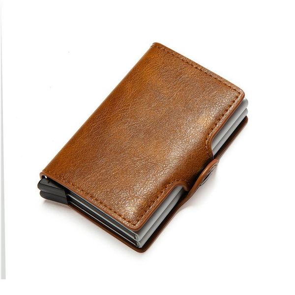 

bycobecy 2020 card holder wallet rfid blocking double metal box credit card aluminium leather business card case wall qyljte