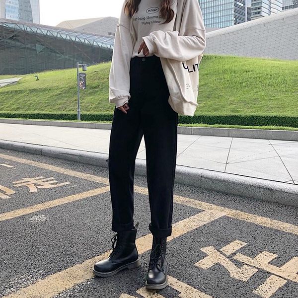 

women's jeans autumn cost-effective versatile loose slimming black, Blue