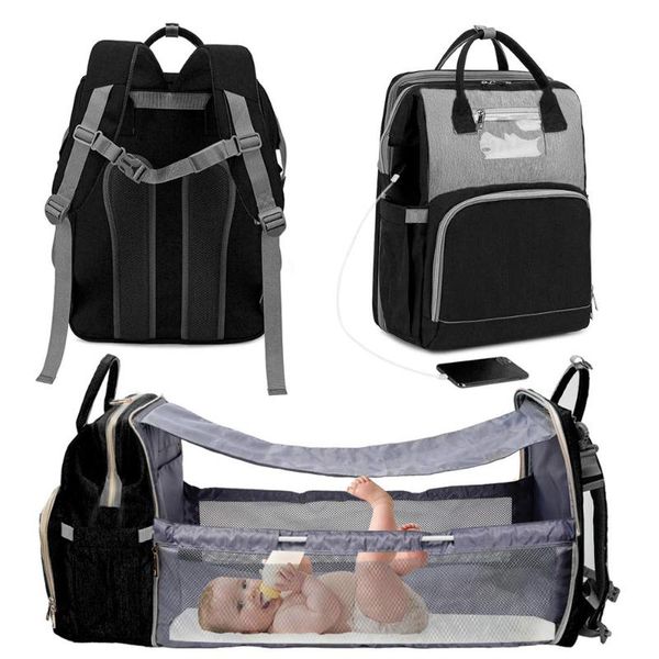 

diaper bags 3 in 1 foldable baby bed travel bassinet bag backpack with usb charging port changing pad portable crib outside