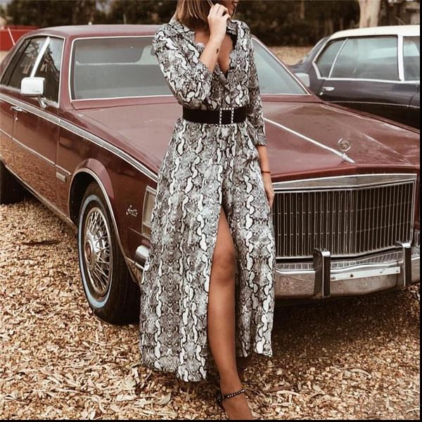 

fashion women autumn dress deep v neck long sleeve leopard print vintage maxi dresses woman party night vestidos 2021, Black;gray