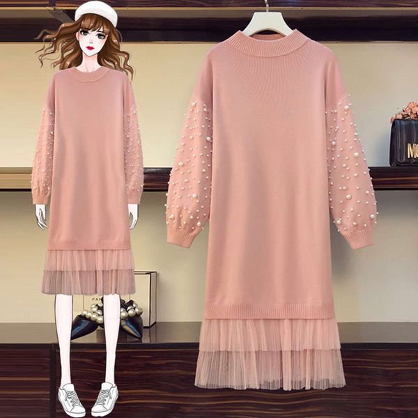 

large women's clothing autumn and winter 2020 new fat sister show thin wool dress age reduction cover meat high end knitted dress, Black;gray