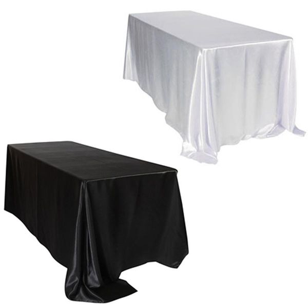 

table cloth 228x335cm/145x320cm white/black double stitched edge rectangular satin tablecloth for wedding christmas decoration