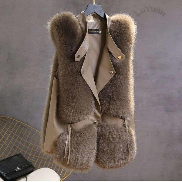 

women's fur & faux women vest leather tassel single button thick coat midi length slim fit 2022 winter fashion 15ab528, Black