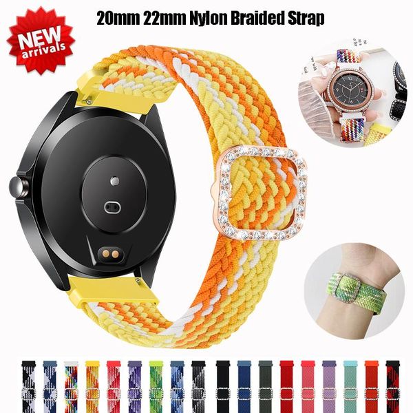 

watch bands 20mm 22mm strap for galaxy 4 3 nylon braided solo loop with diamond buckle adjustable sports band samsung active 1 2, Black;brown