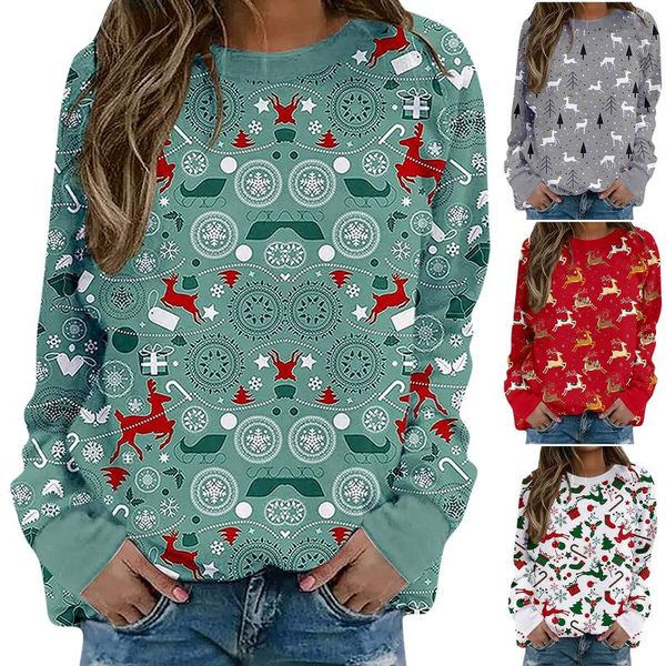 

women's hoodies & sweatshirts winter clothes women christmas print party round neck long sleeve socket head sports street style sweats, Black