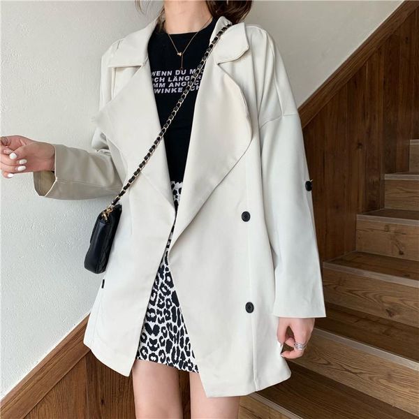 

women trench coat casual women's long outerwear loose overcoat winter fashion double-breasted windbreaker femme, Tan;black