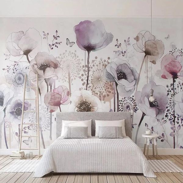 

custom mural wallpaper 3d fashion watercolor hand painted flower floral living room tv background home decor wallpaper painting
