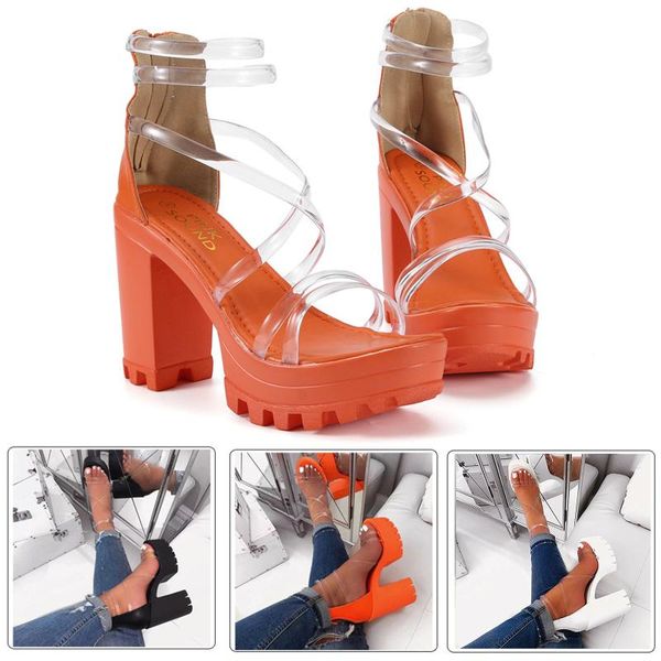 

sandals jaycosin women waterproof platform high heels shoes slippers fashion female transparent zippered chunky, Black