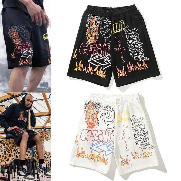 

new 2021 fashion brand summer leisure star same flame graffiti leisure sports shorts for men and women, White;black
