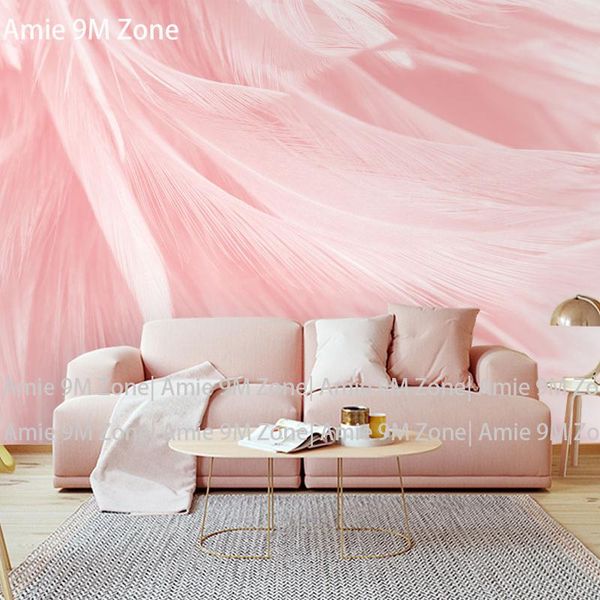 Tapeten Tuya Art Pink Feather für Raumdekor Tapeten Schlafzimmer Wandbild Wohnzimmer und Bett von Gril's
