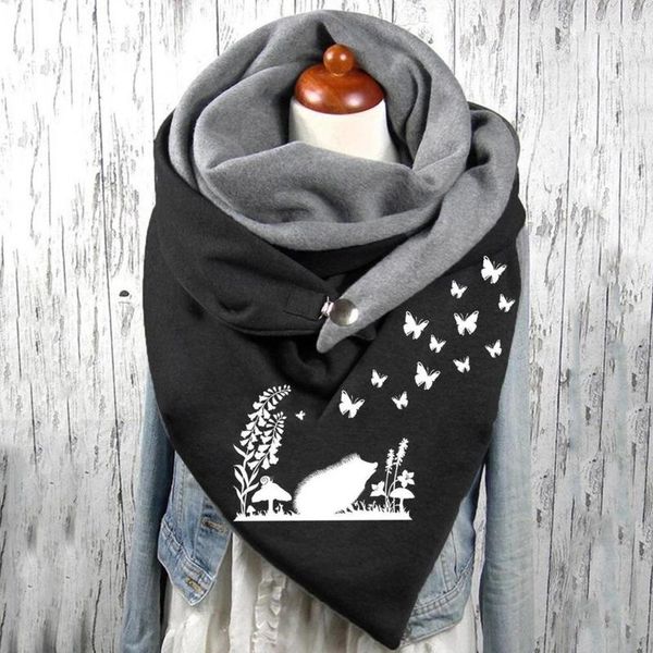 

scarves 2021 fashion winter scarf for women printing button soft wrap casual warm shawls foulard femme neck bandana, Blue;gray