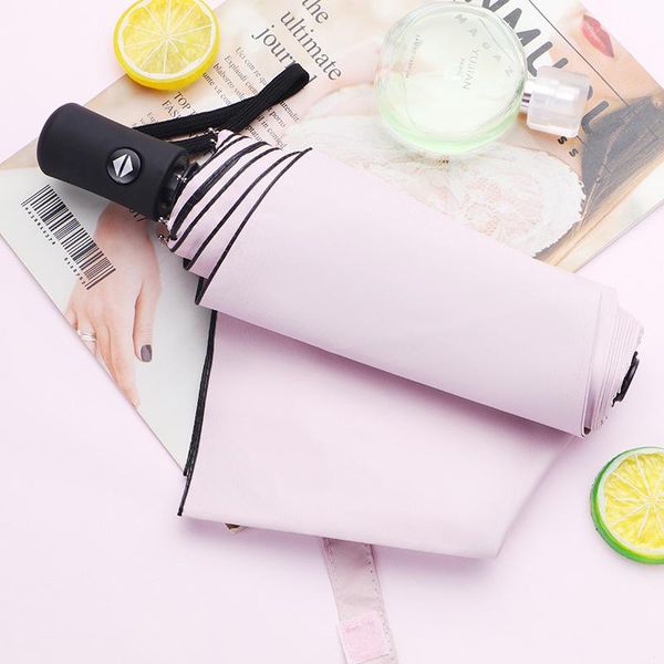 

umbrellas 1pc solid color uv folding self-opening umbrella tri-sun rain