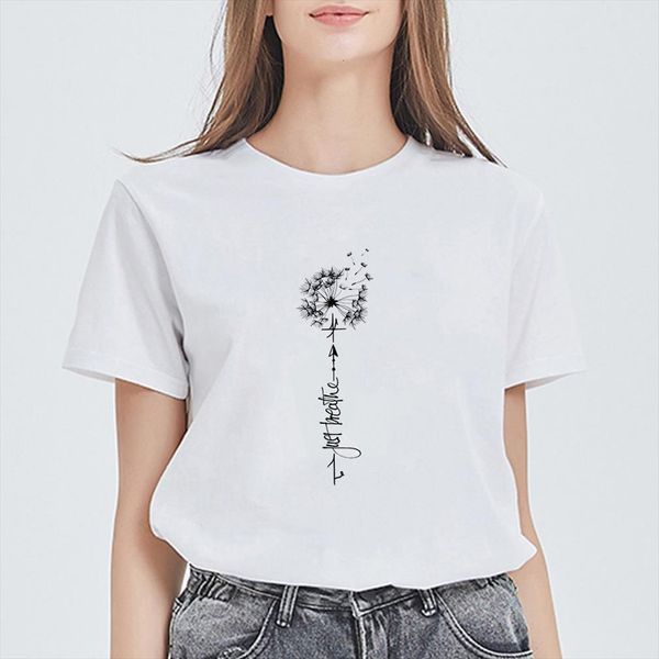 

female kawaii graphic aesthetic and men womens oversize tee dandelion tattoo design retro cute casual beautiful ropa mujer, White;black