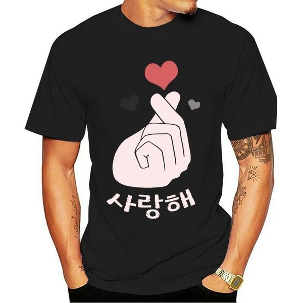 

men's t-shirts 2021 t-shirt men saranghae korean finger heart women, White;black