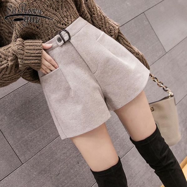 

women's shorts solid elegant black woolen autumn and winter 2021 korean high waist streetwear wide leg 7784 50, White;black