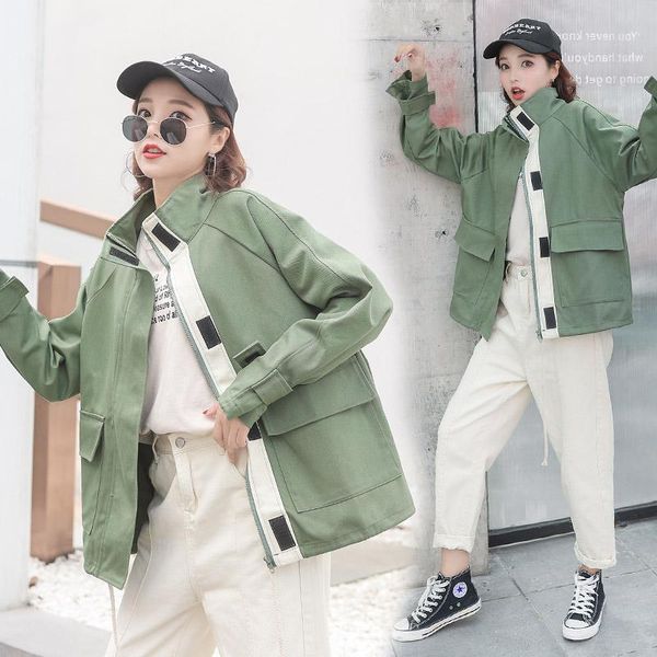 

women's jackets short jacket 2021 autumn loose wild stand collar retro casual solid color thin coat harajuku style, Black;brown