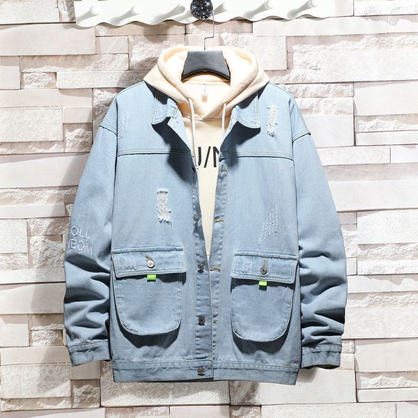

men's jackets jaqueta jeans masculina de outono, bordada, solta, buraco, japonesa, coreana, casual, da moda, jaqueta manga comprida, m, Black;brown