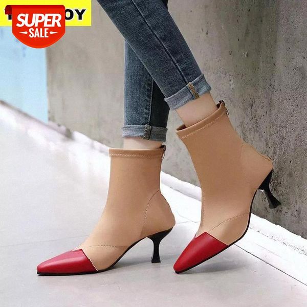 

size 35-42 women ankle sock boots fashion autumn winter stretch boots 6cm stiletto high heels pointed toe women shoes red black #f31o