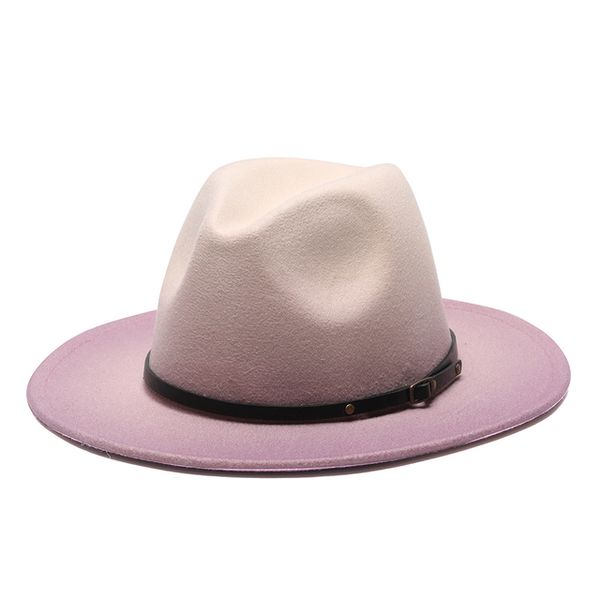 

winter fedora hats for women fashion flat wide brim wool felt jazz gradient color hats men leopard vintage cap, Blue;gray