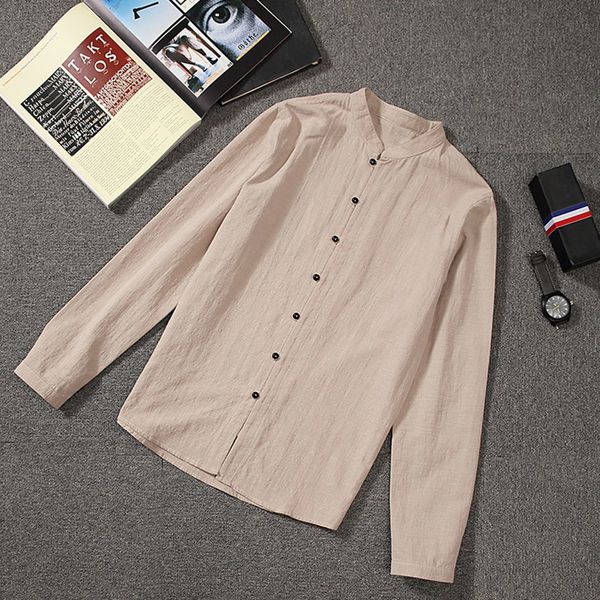 

2021 new men's long sleeve casual linen and cotton spring shirts men brand fashion solid shirt male breathable camisa n3sz, White