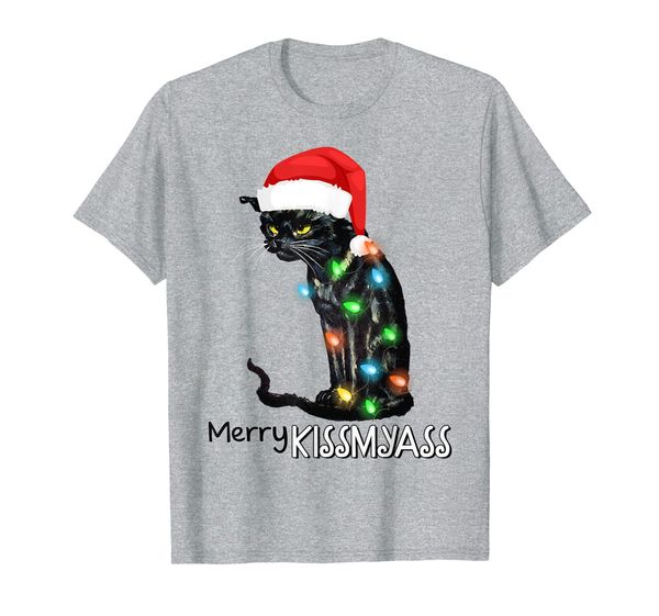 

merry kissmyass funny merry catmas for cat lover t-shirt, White;black