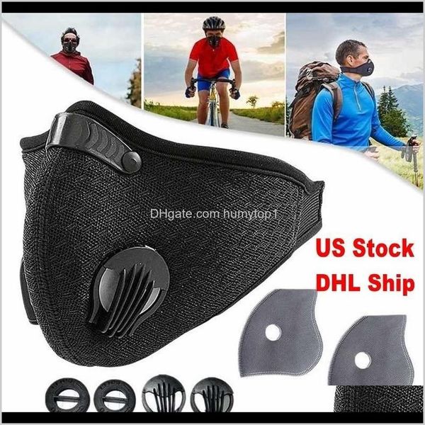 

ship sport face mask with filter activated carbon pm 2.5 anti-pollution breathing valve running training bike protective masks bpzs3 sqjav, Black