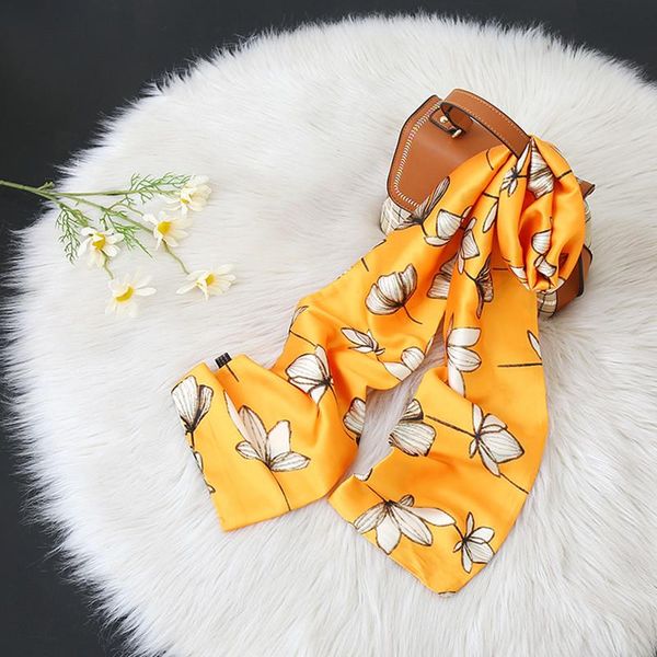 

scarves 2021 tie fashionable temperament print satin chiffon women scarf headscarf, Blue;gray