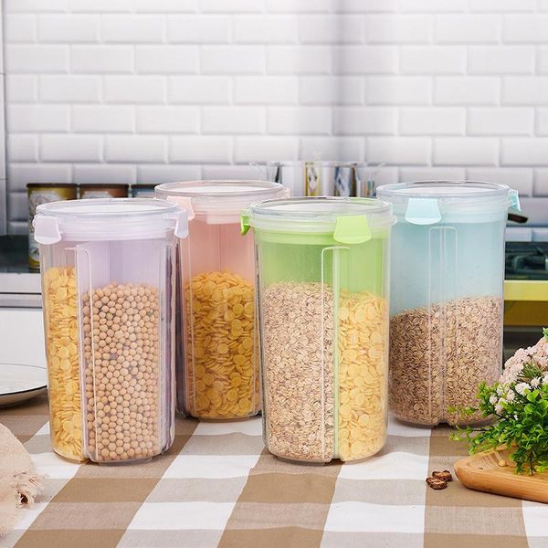 

storage bottles & jars grain container with 4 airtight grids two-way flip cover design easy access transparent tank for seeds fp8