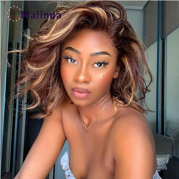 

lace wigs 13x4 front human hair for women honey blonde wavy wig highlight pre plucked bleached knots brazilian, Black;brown